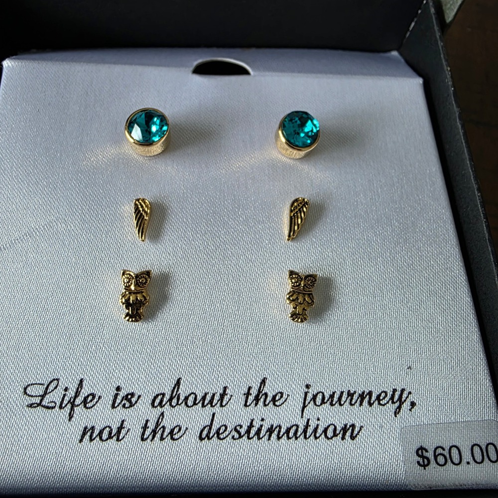 NEW Charming Inspirations 14K Gold Plated Swarovski Crystal Earring Set 3pk
